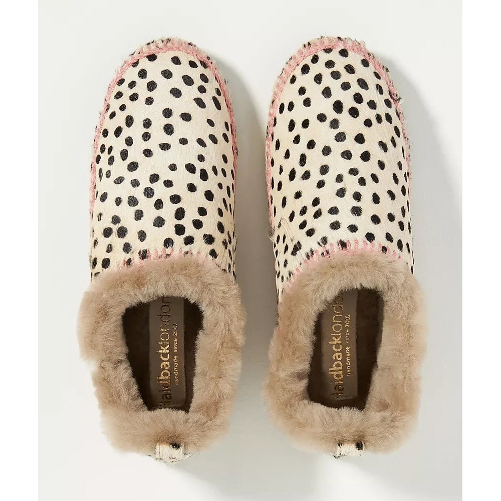 Laidback London Printed Embroidered Suede Slippers Size 37 US 6 Shearling Anthro - Picture 15 of 16